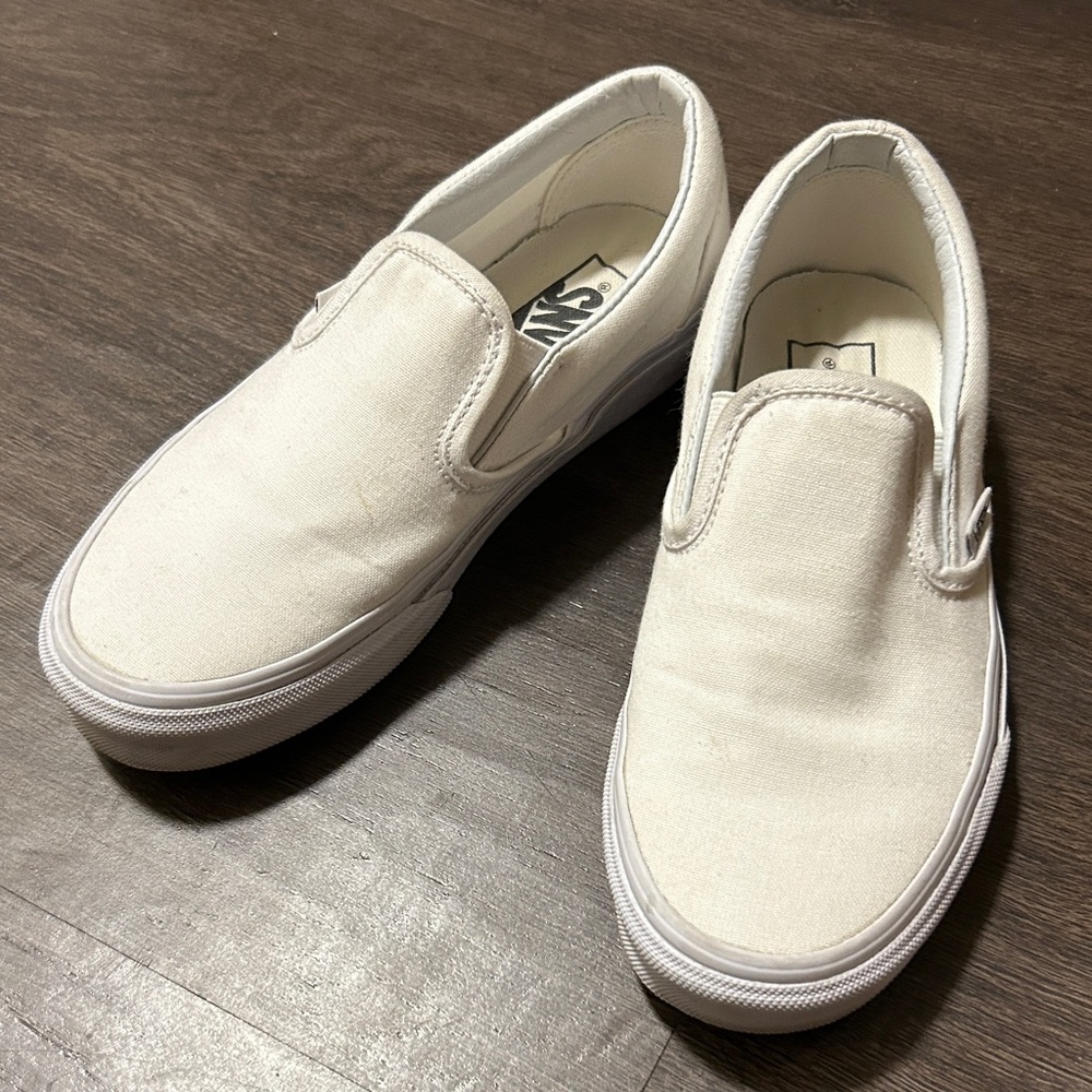 Vans Classic White Canvas Slip-Ons
